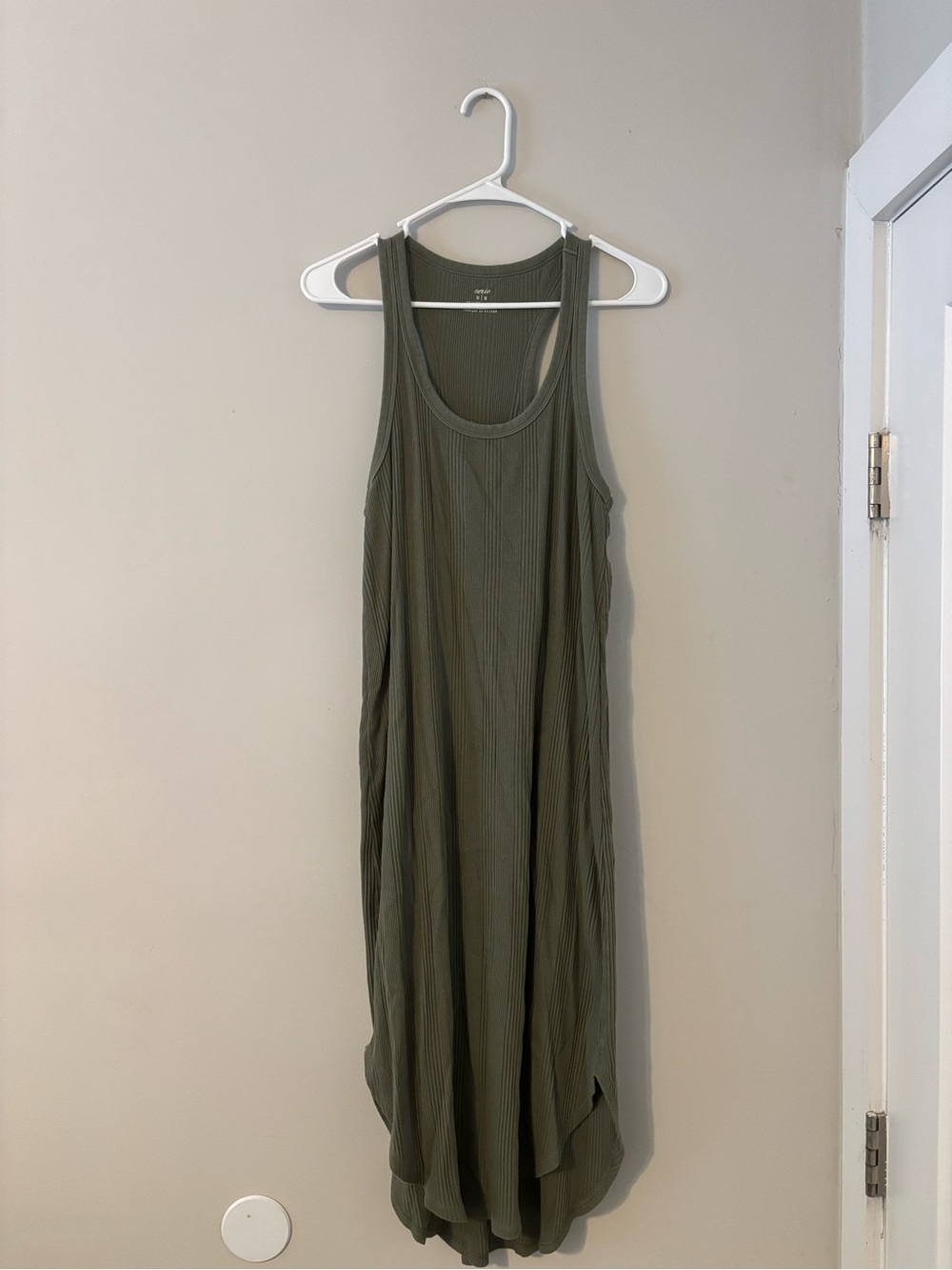 aerie Olive Ribbed Sleeveless Midi Dress